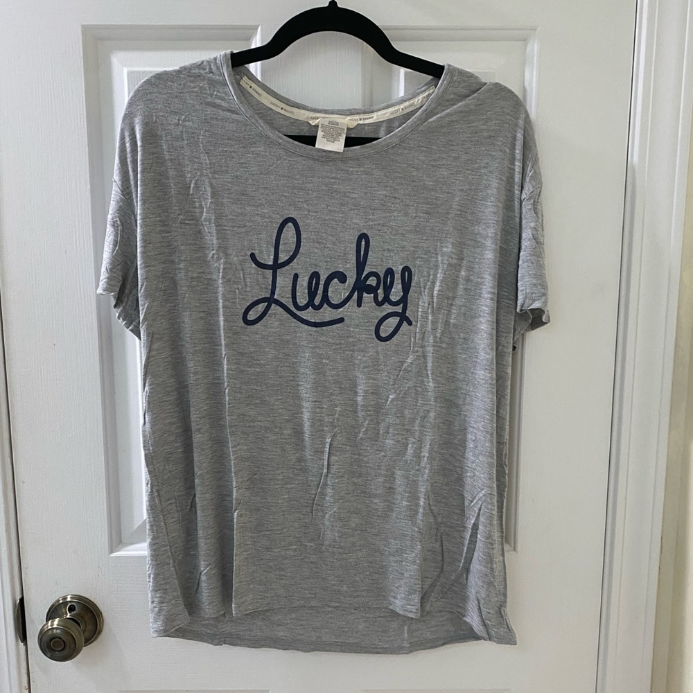LUCKY BRAND GREY LOGO GRAPHIC TEE
